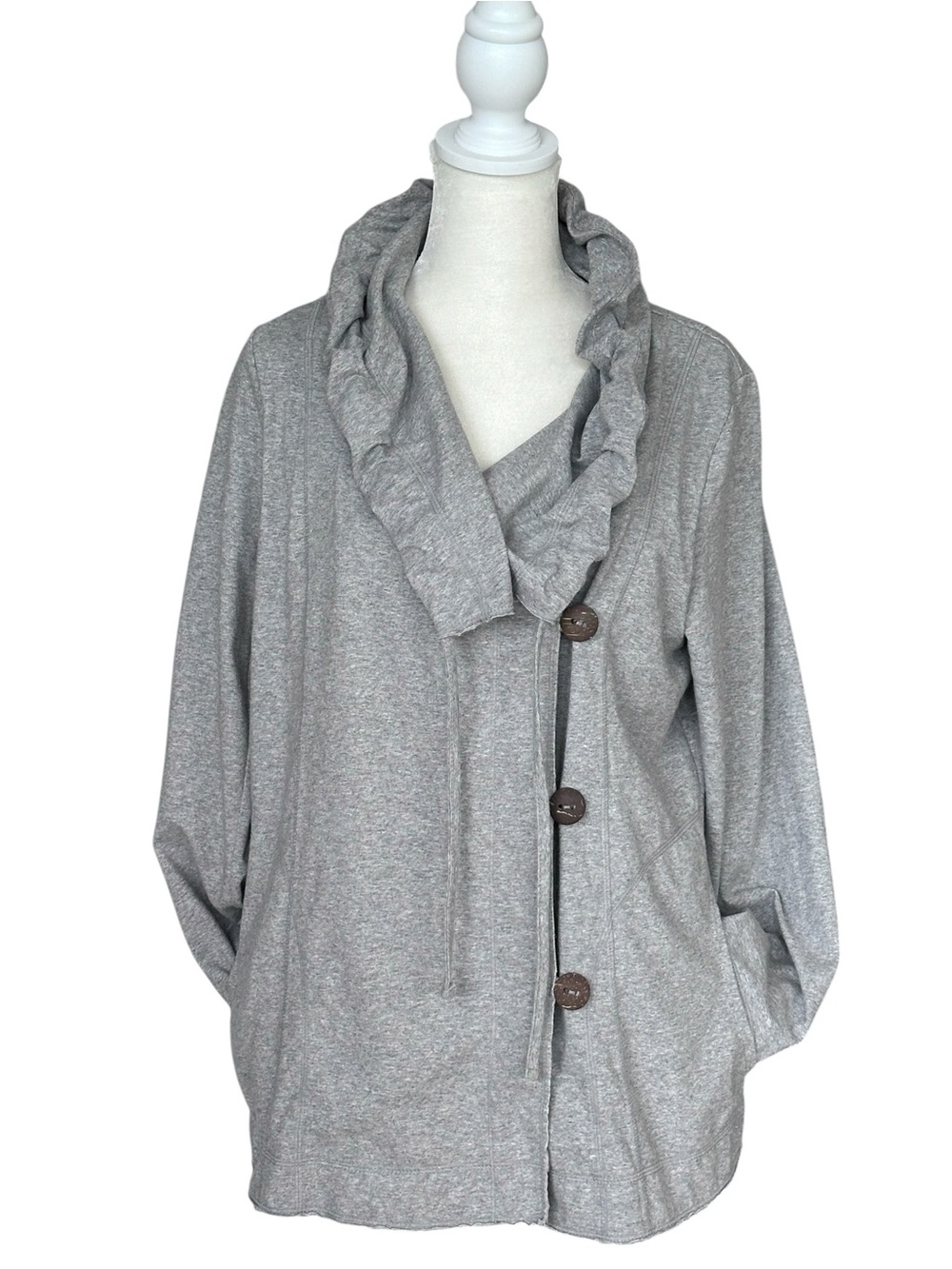 Neon Buddha Gray Heathered Button Front Shawl Collar Cardigan Jacket Artsy Large